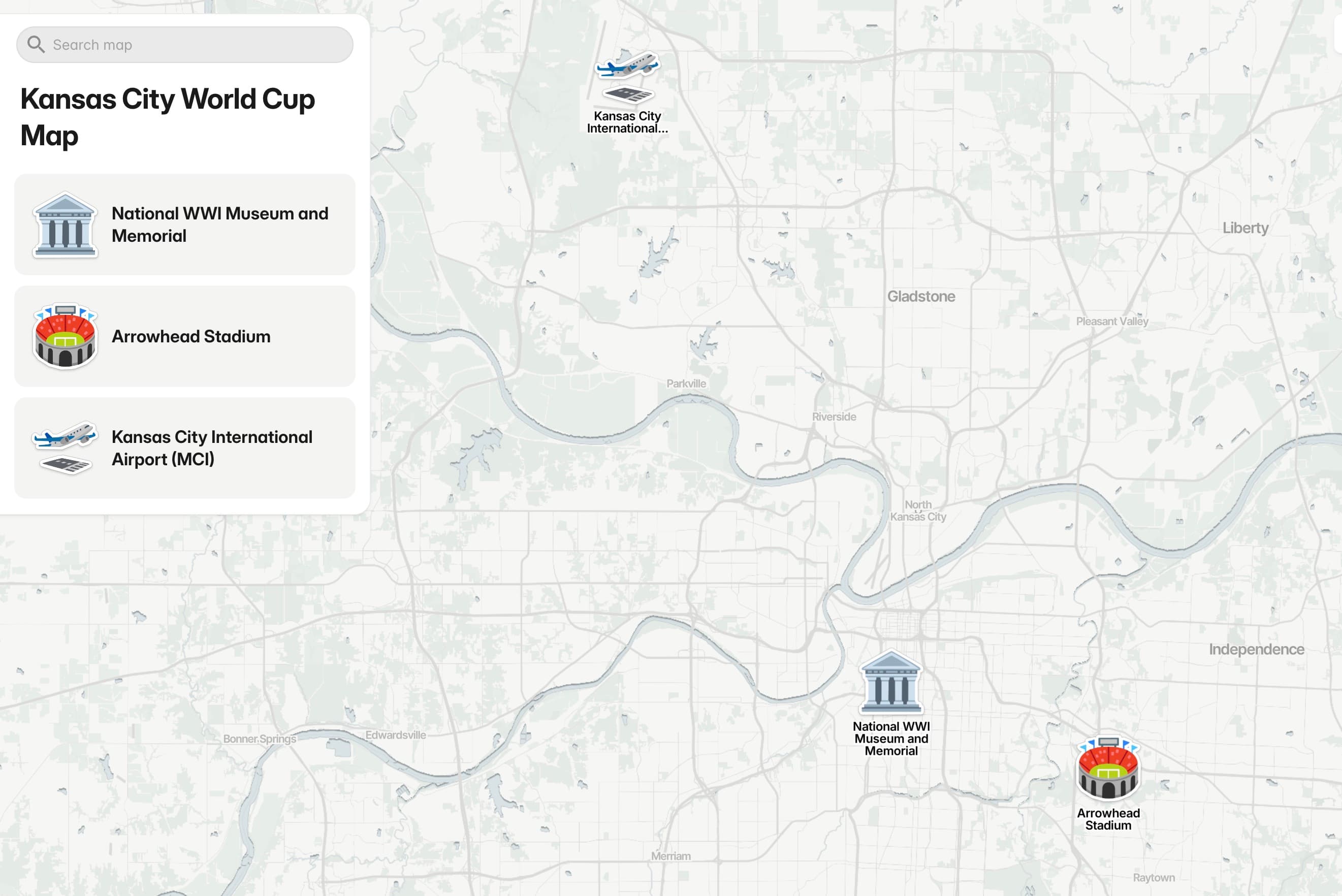 Kansas City World Cup map