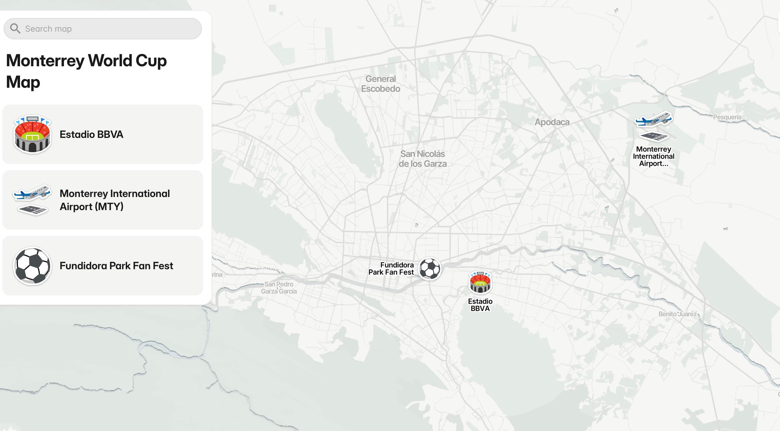 Monterrey World Cup map