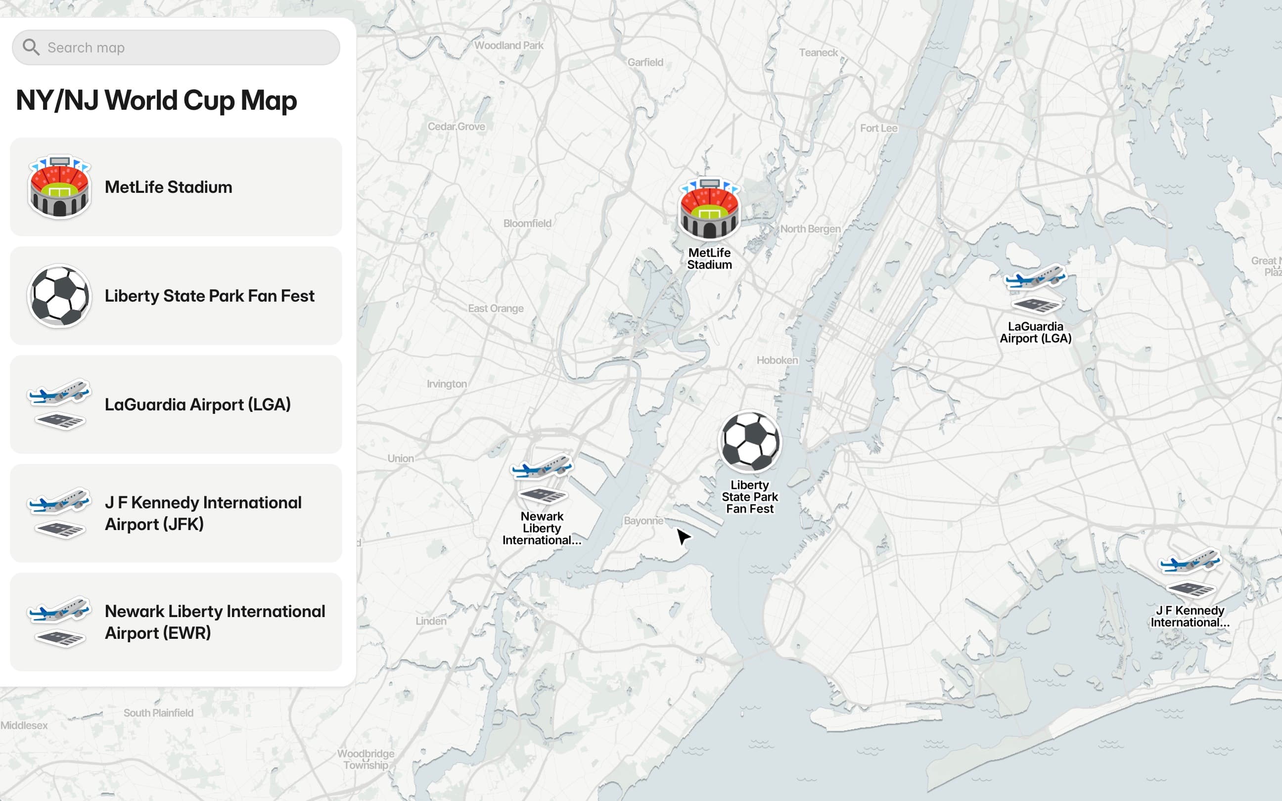 New York / New Jersey World Cup map
