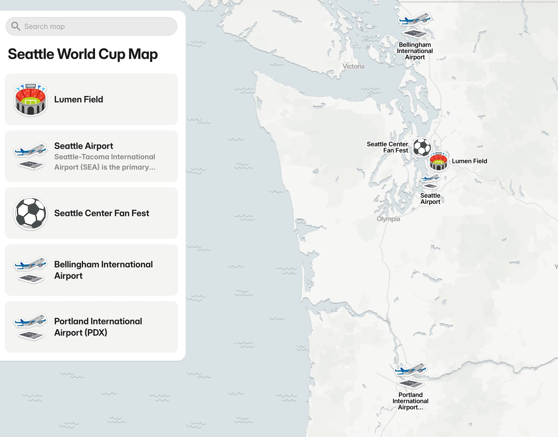 Seattle World Cup map