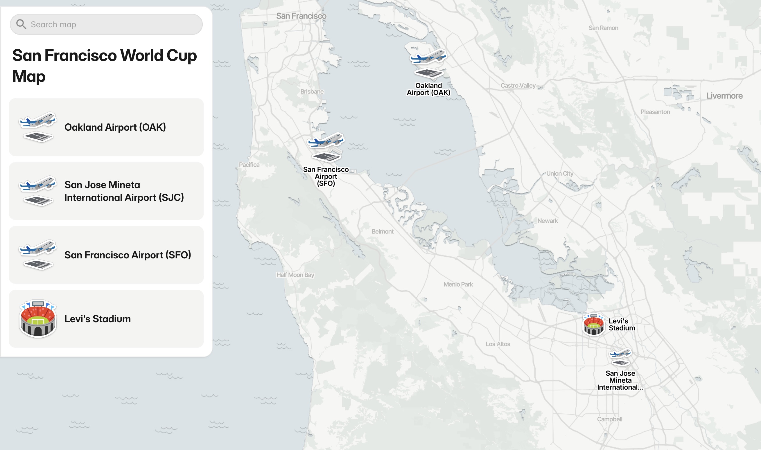 San Francisco Bay Area Stadium Map